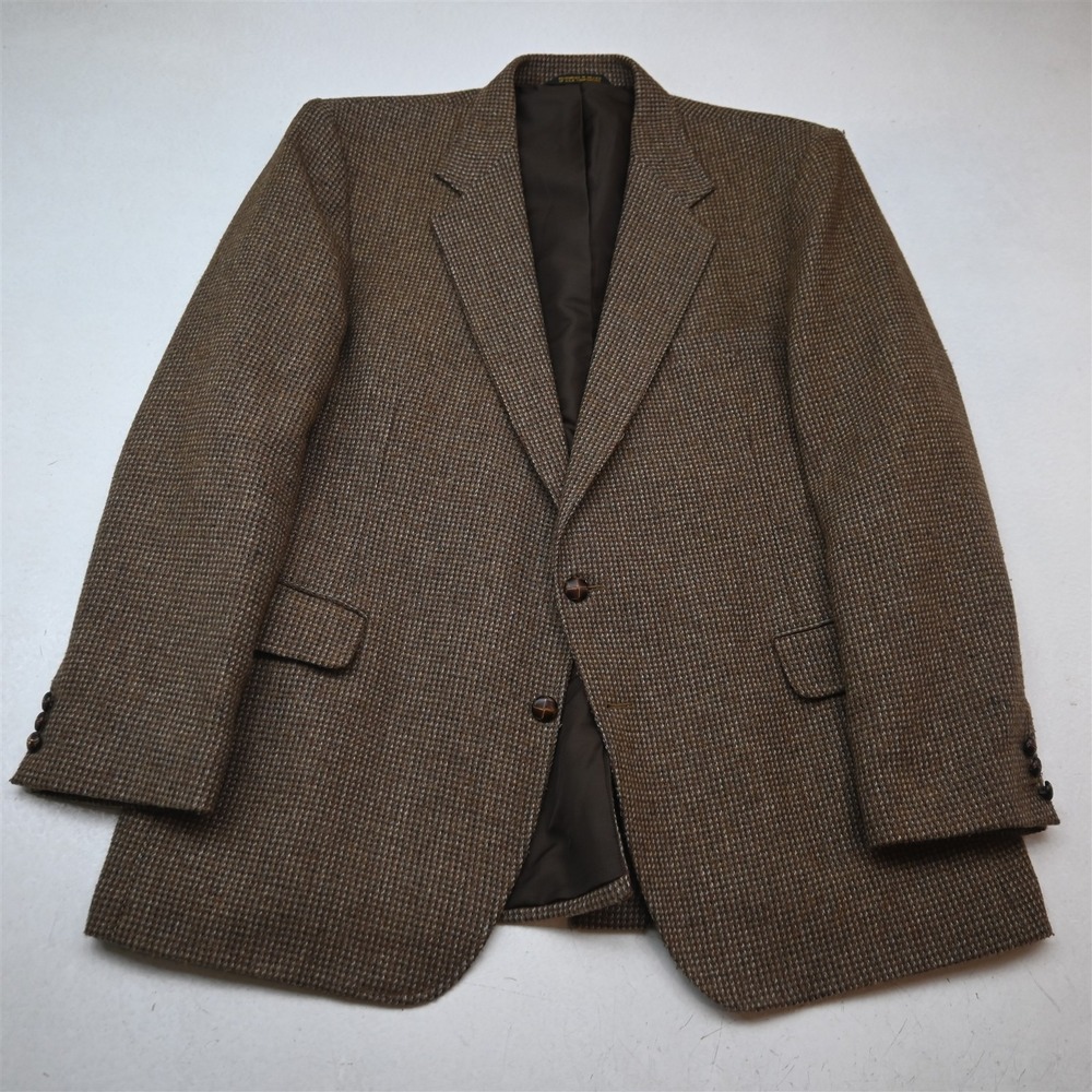 Vtg 46R Brown Nailshead Wool Tweed Mens Blazer Suit Jacket Sport Coat